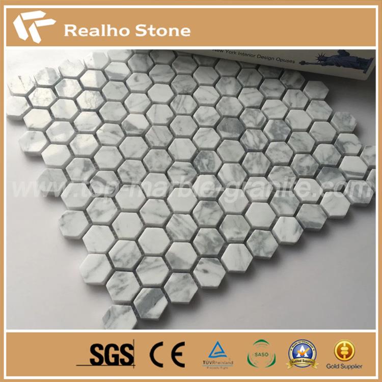 Hexagon white marble mosaic tiles