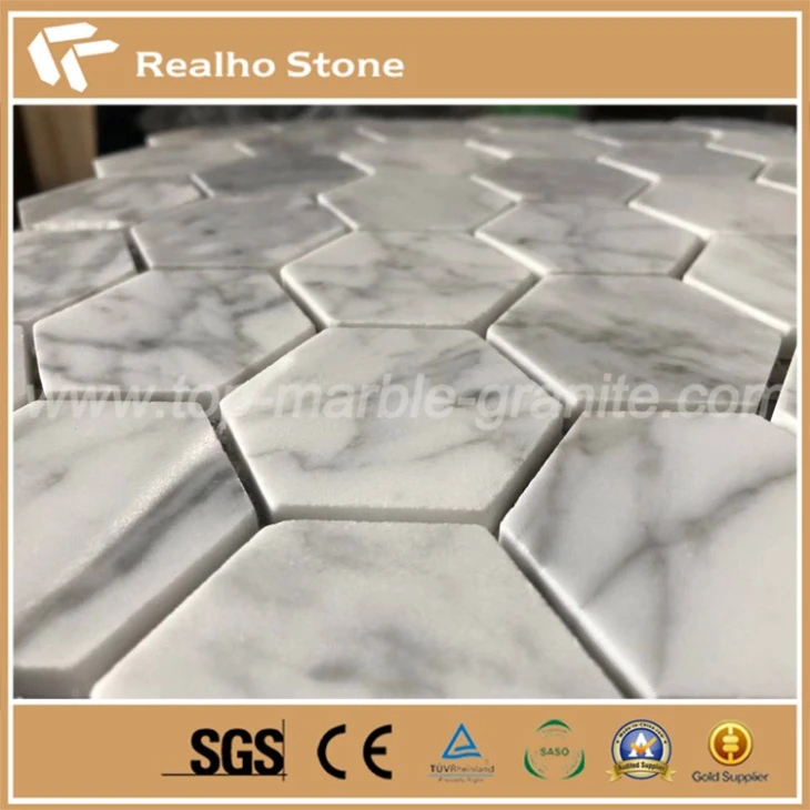 Hexagon Calacatta White Marble Mosaic Tiles